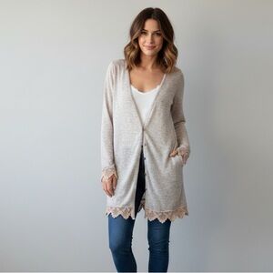 Free People Lace Trim Longline Cardigan | Size Small